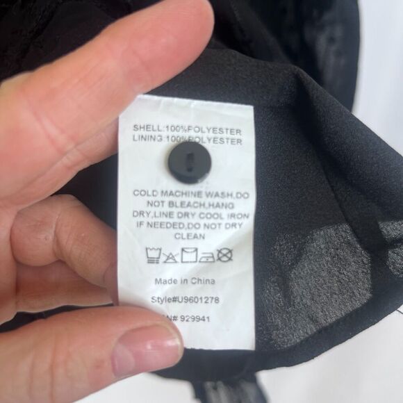 Suzanne Betro Weekends Black Floral Embroidered Tie Waist/Sleeve Blouse Sz Small - Picture 9 of 10